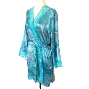 Sensara Satin Robe Blue Printed Lace
